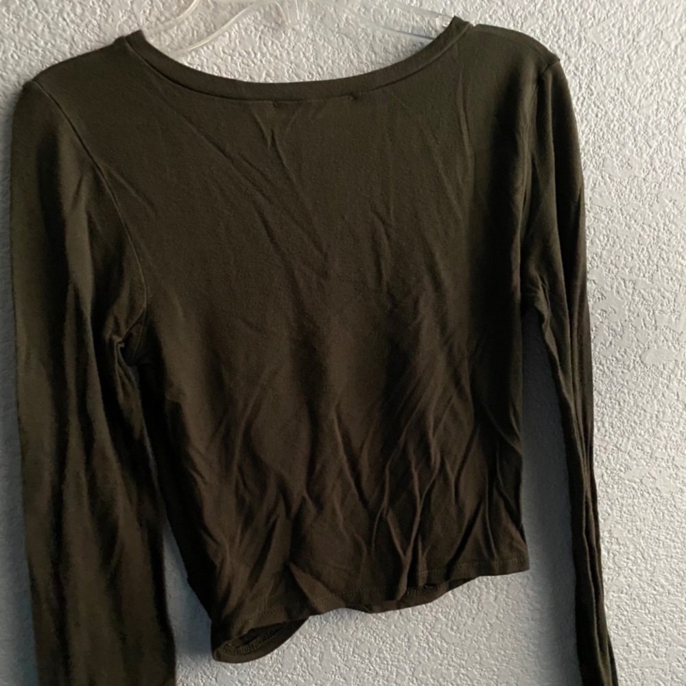Olive Green Long Sleeve Top With Tied Knot - Picture 3 of 3